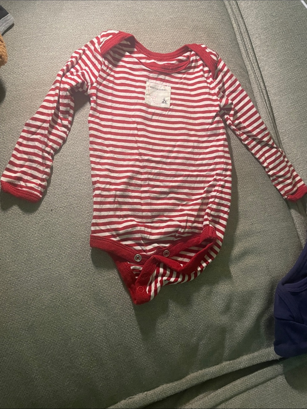 Burt’s Bees Red & White Striped Long-Sleeve Baby One-Piece 100% Organic Cotton